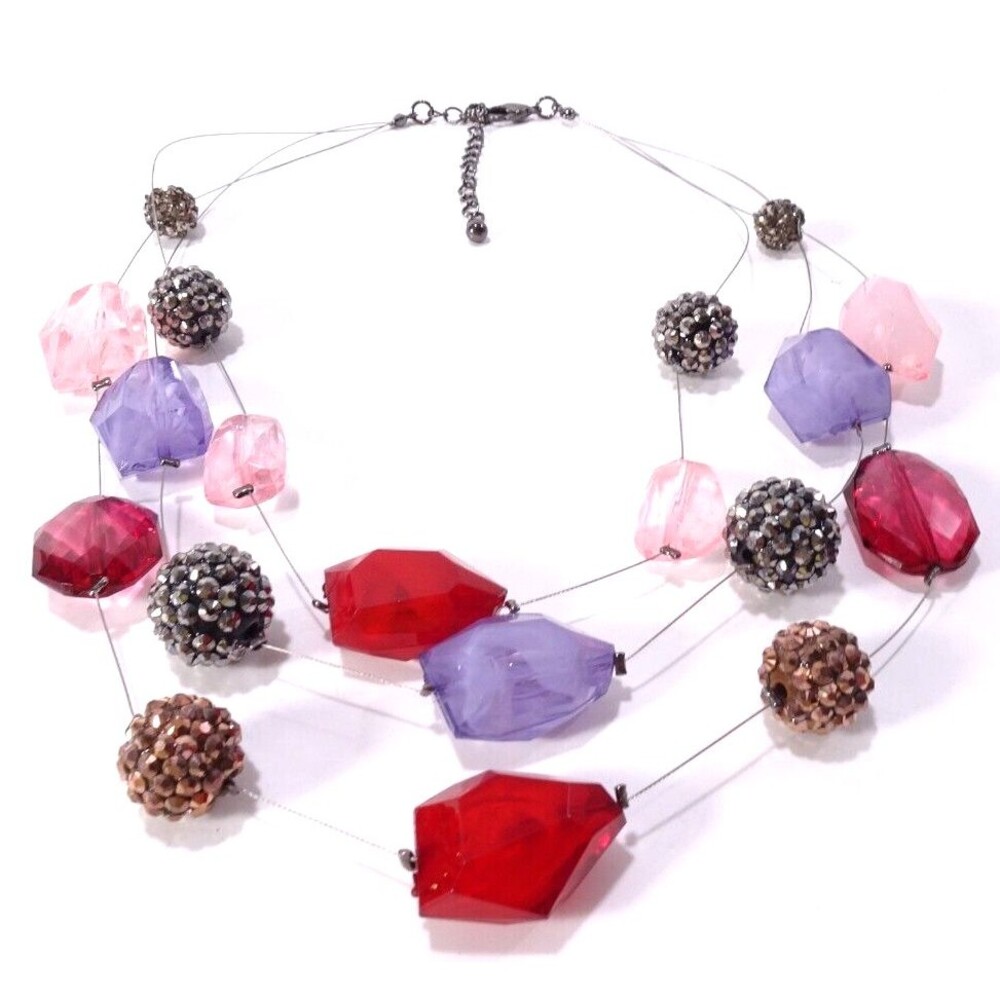 Designer Women's Wire Jemstone Chunky Fireball Three Layer neckace NWOT 298